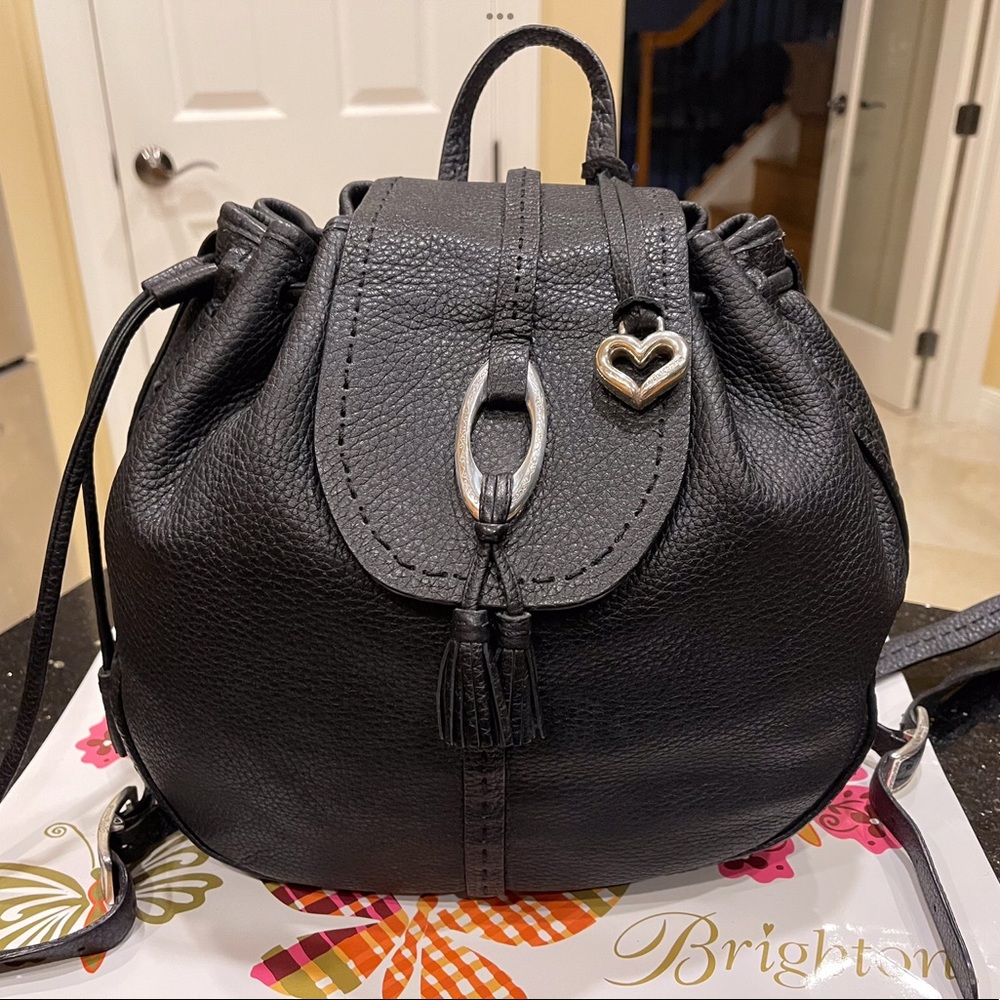 BRIGHTON BLACK SUPPLE PEBBLE GRAIN LEATHER RUSTY SHOULDER BAG BACKPACK